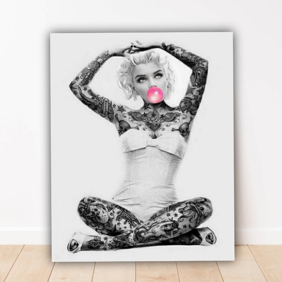 Marilyn Monroe Tattooed Poster Pink Bubble gum Art Premium Quality - Picture 1 of 1